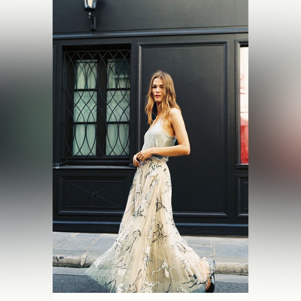 Anthropologie Georgette Pleated Tulle Maxi Skirt *Size S